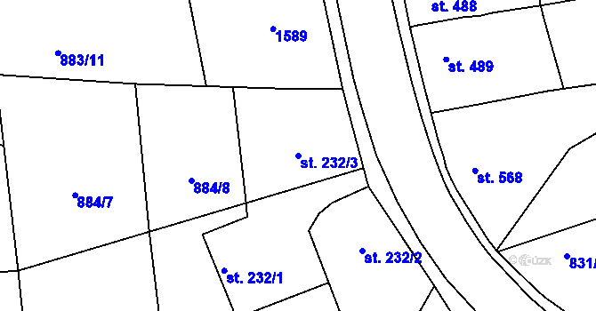 Parcela st. 232/3 v KÚ Bakov nad Jizerou, Katastrální mapa