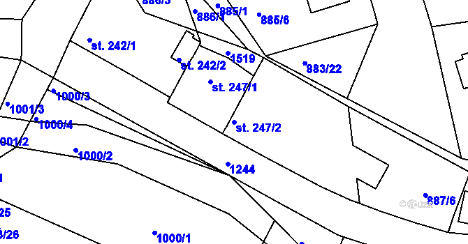 Parcela st. 247/2 v KÚ Bakov nad Jizerou, Katastrální mapa