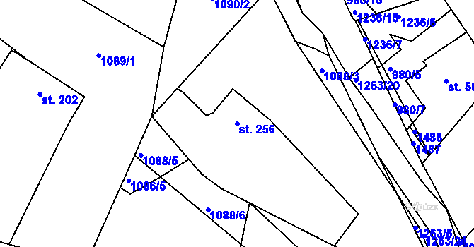 Parcela st. 256 v KÚ Bakov nad Jizerou, Katastrální mapa
