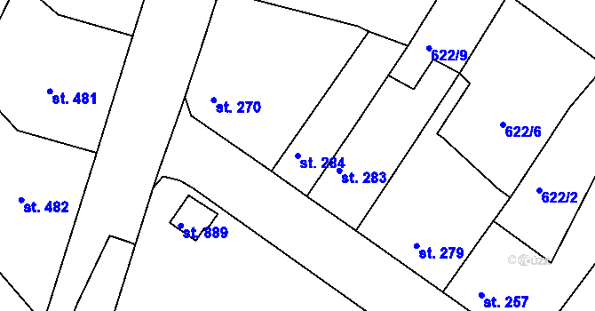 Parcela st. 284 v KÚ Bakov nad Jizerou, Katastrální mapa