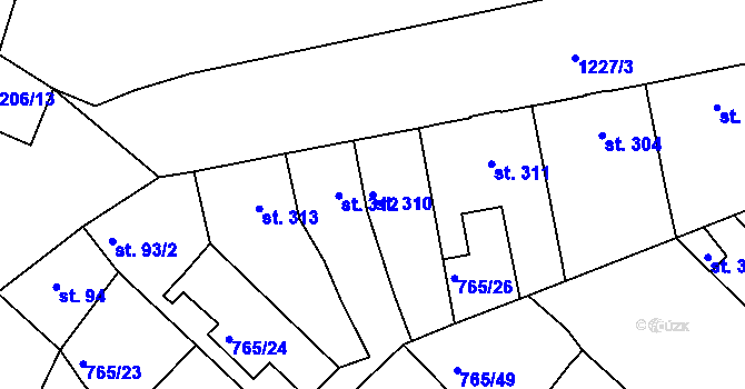 Parcela st. 310 v KÚ Bakov nad Jizerou, Katastrální mapa