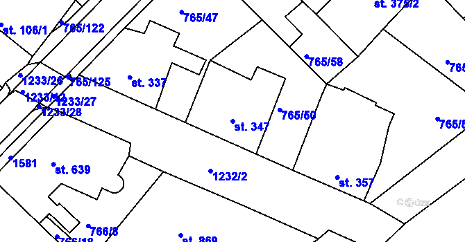 Parcela st. 347 v KÚ Bakov nad Jizerou, Katastrální mapa