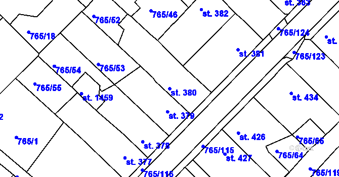 Parcela st. 380 v KÚ Bakov nad Jizerou, Katastrální mapa