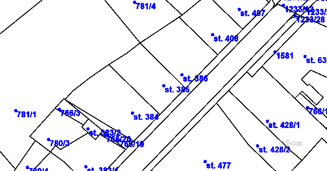 Parcela st. 385 v KÚ Bakov nad Jizerou, Katastrální mapa