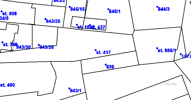 Parcela st. 417 v KÚ Bakov nad Jizerou, Katastrální mapa