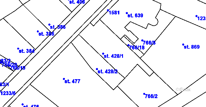 Parcela st. 428/1 v KÚ Bakov nad Jizerou, Katastrální mapa