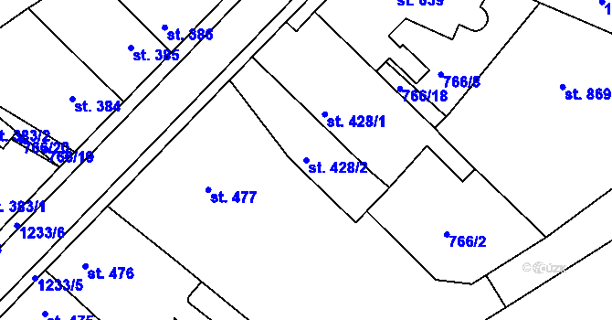 Parcela st. 428/2 v KÚ Bakov nad Jizerou, Katastrální mapa