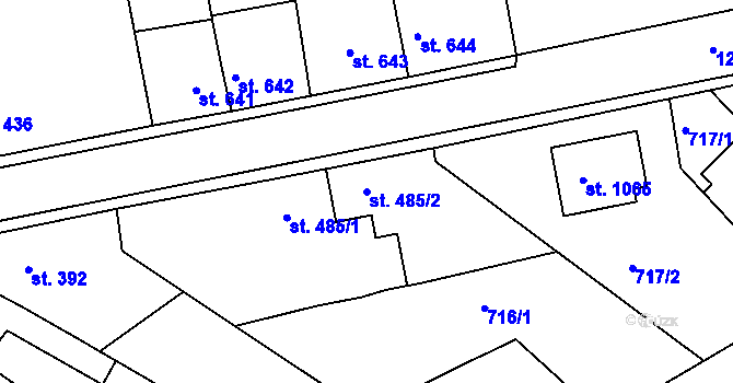 Parcela st. 485/2 v KÚ Bakov nad Jizerou, Katastrální mapa