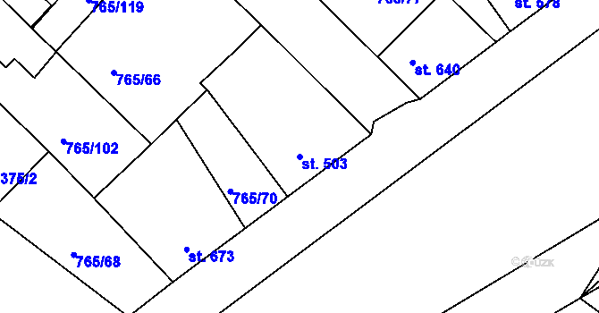 Parcela st. 503 v KÚ Bakov nad Jizerou, Katastrální mapa