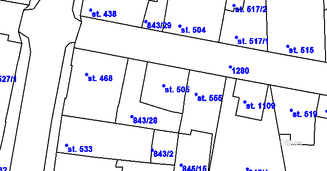 Parcela st. 505 v KÚ Bakov nad Jizerou, Katastrální mapa