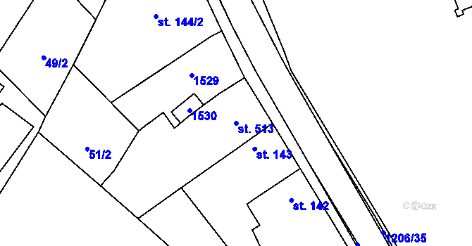 Parcela st. 513 v KÚ Bakov nad Jizerou, Katastrální mapa