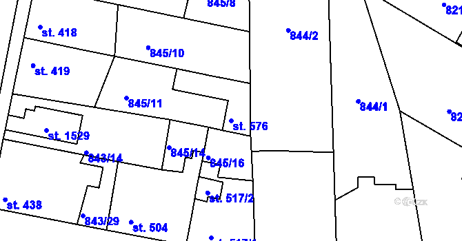Parcela st. 576 v KÚ Bakov nad Jizerou, Katastrální mapa