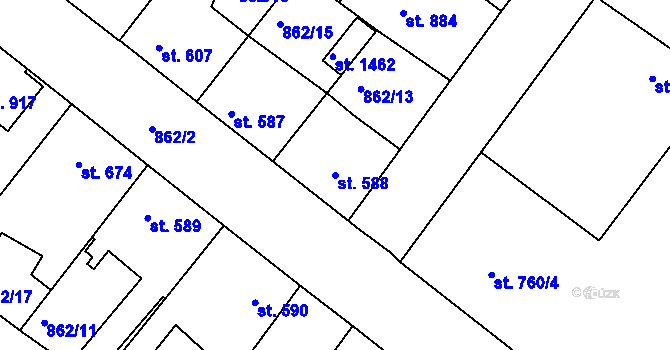 Parcela st. 588 v KÚ Bakov nad Jizerou, Katastrální mapa
