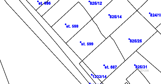 Parcela st. 599 v KÚ Bakov nad Jizerou, Katastrální mapa