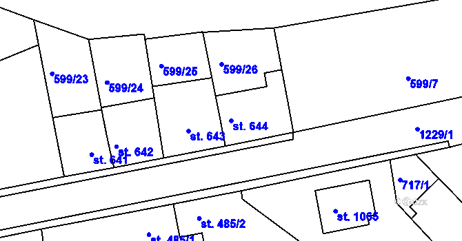 Parcela st. 644 v KÚ Bakov nad Jizerou, Katastrální mapa