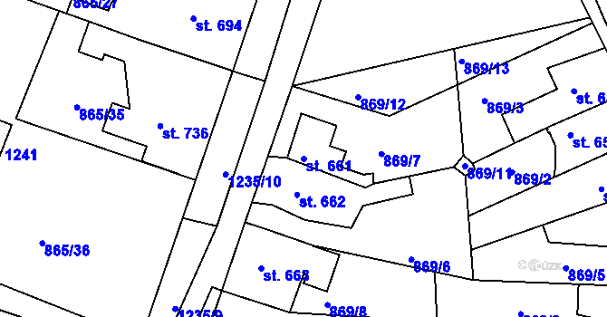 Parcela st. 661 v KÚ Bakov nad Jizerou, Katastrální mapa