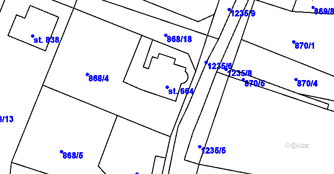 Parcela st. 664 v KÚ Bakov nad Jizerou, Katastrální mapa