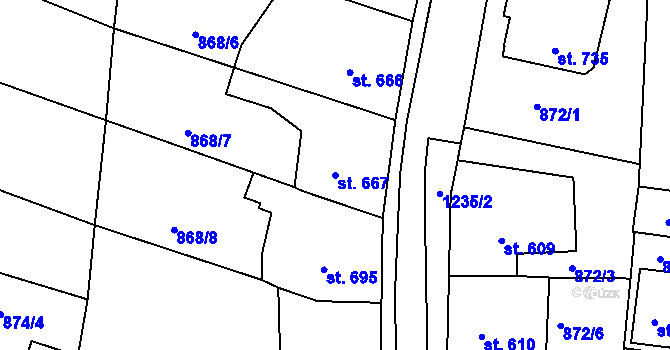 Parcela st. 667 v KÚ Bakov nad Jizerou, Katastrální mapa