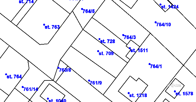 Parcela st. 709 v KÚ Bakov nad Jizerou, Katastrální mapa