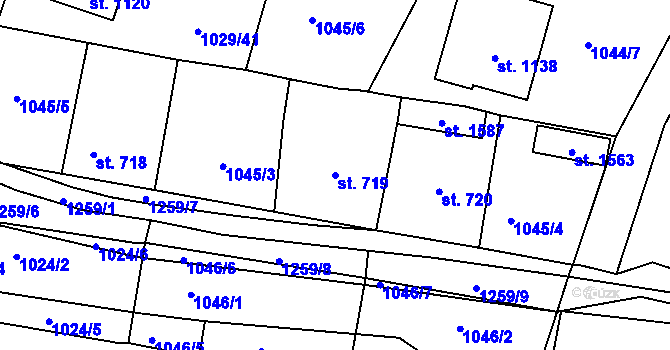 Parcela st. 719 v KÚ Bakov nad Jizerou, Katastrální mapa