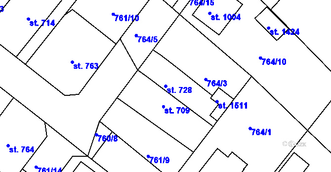 Parcela st. 728 v KÚ Bakov nad Jizerou, Katastrální mapa