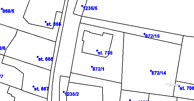 Parcela st. 735 v KÚ Bakov nad Jizerou, Katastrální mapa