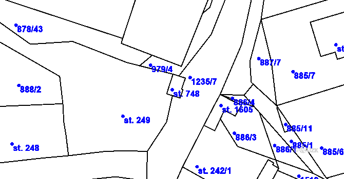 Parcela st. 748 v KÚ Bakov nad Jizerou, Katastrální mapa