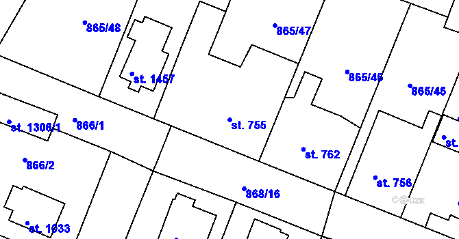 Parcela st. 755 v KÚ Bakov nad Jizerou, Katastrální mapa