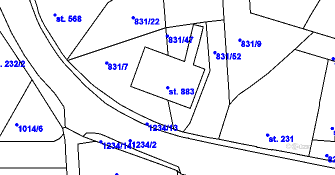 Parcela st. 883 v KÚ Bakov nad Jizerou, Katastrální mapa
