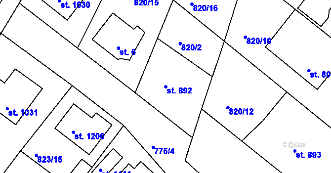 Parcela st. 892 v KÚ Bakov nad Jizerou, Katastrální mapa