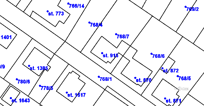 Parcela st. 915 v KÚ Bakov nad Jizerou, Katastrální mapa