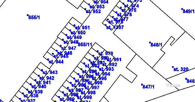 Parcela st. 979 v KÚ Bakov nad Jizerou, Katastrální mapa