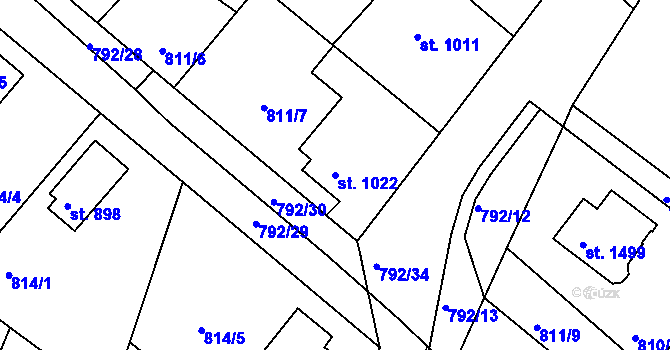 Parcela st. 1022 v KÚ Bakov nad Jizerou, Katastrální mapa