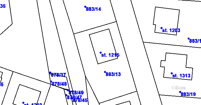 Parcela st. 1215 v KÚ Bakov nad Jizerou, Katastrální mapa