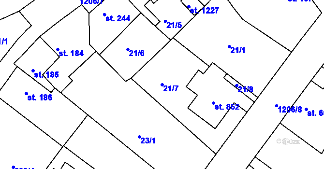 Parcela st. 21/7 v KÚ Bakov nad Jizerou, Katastrální mapa