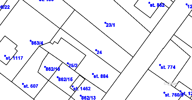 Parcela st. 24 v KÚ Bakov nad Jizerou, Katastrální mapa