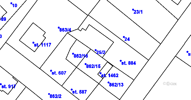 Parcela st. 25/2 v KÚ Bakov nad Jizerou, Katastrální mapa