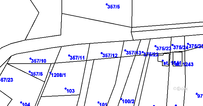 Parcela st. 357/12 v KÚ Bakov nad Jizerou, Katastrální mapa