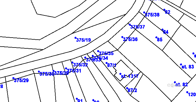 Parcela st. 375/35 v KÚ Bakov nad Jizerou, Katastrální mapa
