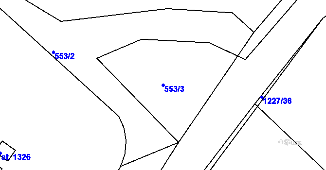Parcela st. 553/3 v KÚ Bakov nad Jizerou, Katastrální mapa