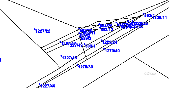 Parcela st. 589/1 v KÚ Bakov nad Jizerou, Katastrální mapa