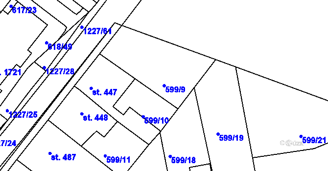 Parcela st. 599/9 v KÚ Bakov nad Jizerou, Katastrální mapa