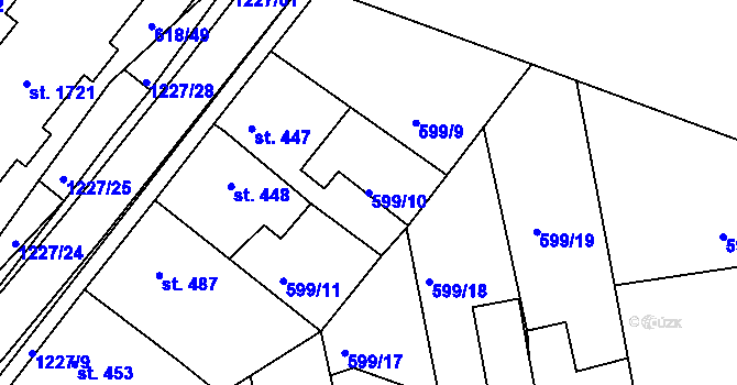 Parcela st. 599/10 v KÚ Bakov nad Jizerou, Katastrální mapa