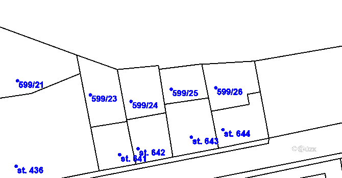 Parcela st. 599/25 v KÚ Bakov nad Jizerou, Katastrální mapa