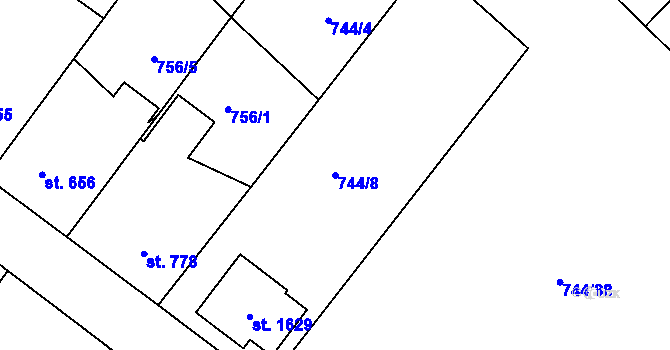 Parcela st. 744/8 v KÚ Bakov nad Jizerou, Katastrální mapa