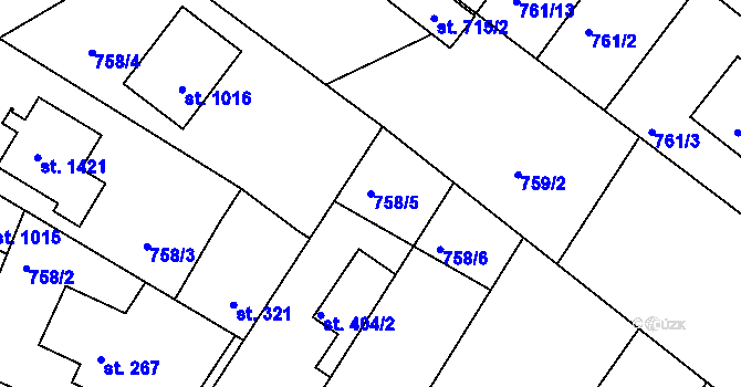 Parcela st. 758/5 v KÚ Bakov nad Jizerou, Katastrální mapa