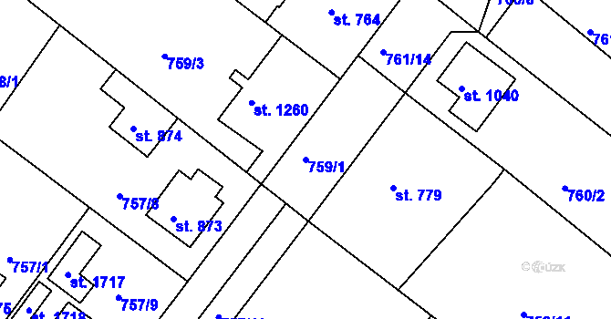 Parcela st. 759/1 v KÚ Bakov nad Jizerou, Katastrální mapa