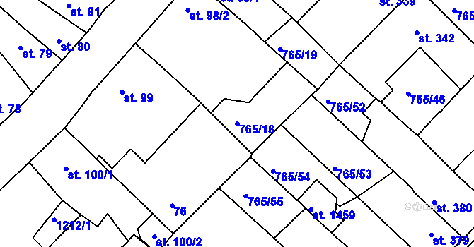 Parcela st. 765/18 v KÚ Bakov nad Jizerou, Katastrální mapa