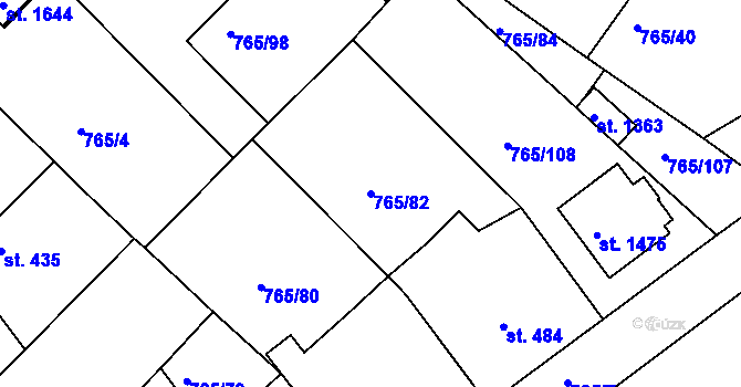 Parcela st. 765/82 v KÚ Bakov nad Jizerou, Katastrální mapa