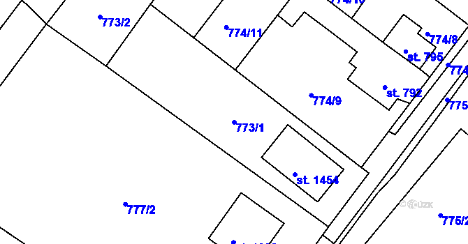 Parcela st. 773/1 v KÚ Bakov nad Jizerou, Katastrální mapa